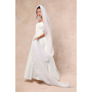 Lulus Nima White Mesh Embroidered Long Veil - Size One Size